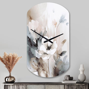 Delicate Grey Flowers IV - Asymmetric Metal Wall Clock